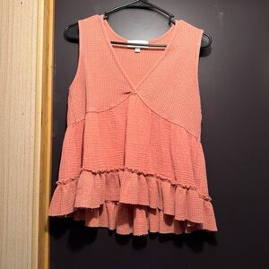 Pink Rose Textured Coral Sleeveless Blouse
